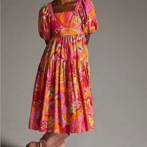 EUC FARM Rio Vibrant Pink and Orange Midi Dress